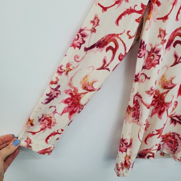 Chico's Womens Floral Layering Tee T-Shirt‎ Size 0 Small Long Sleeve Pink White - Picture 8 of 14